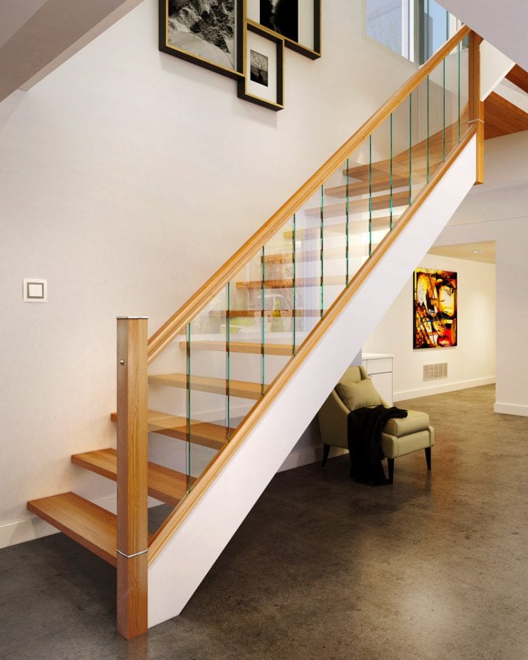White staircase with glass panels
